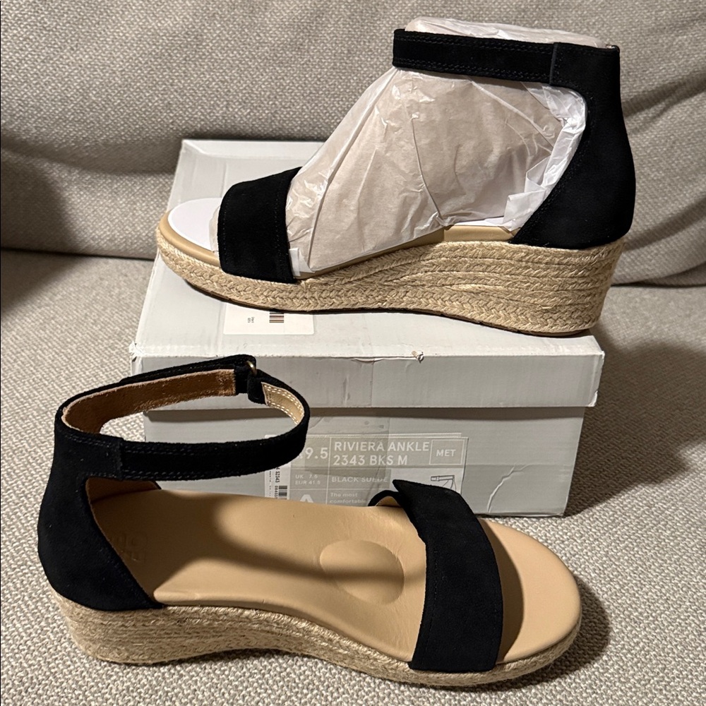Abeo New Riviera Ankle 9.5 Black Wedge Sandals - Picture 2 of 7